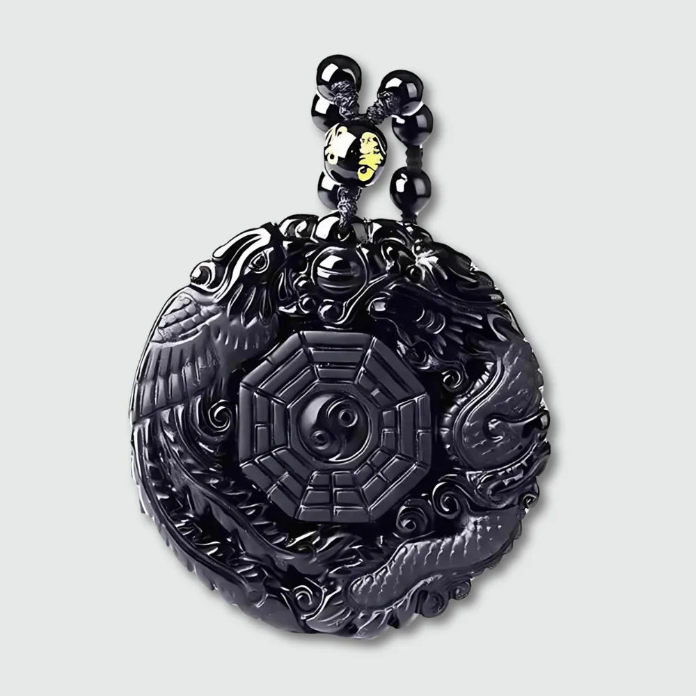 Amulette Bouddhiste Ying Yang Noir