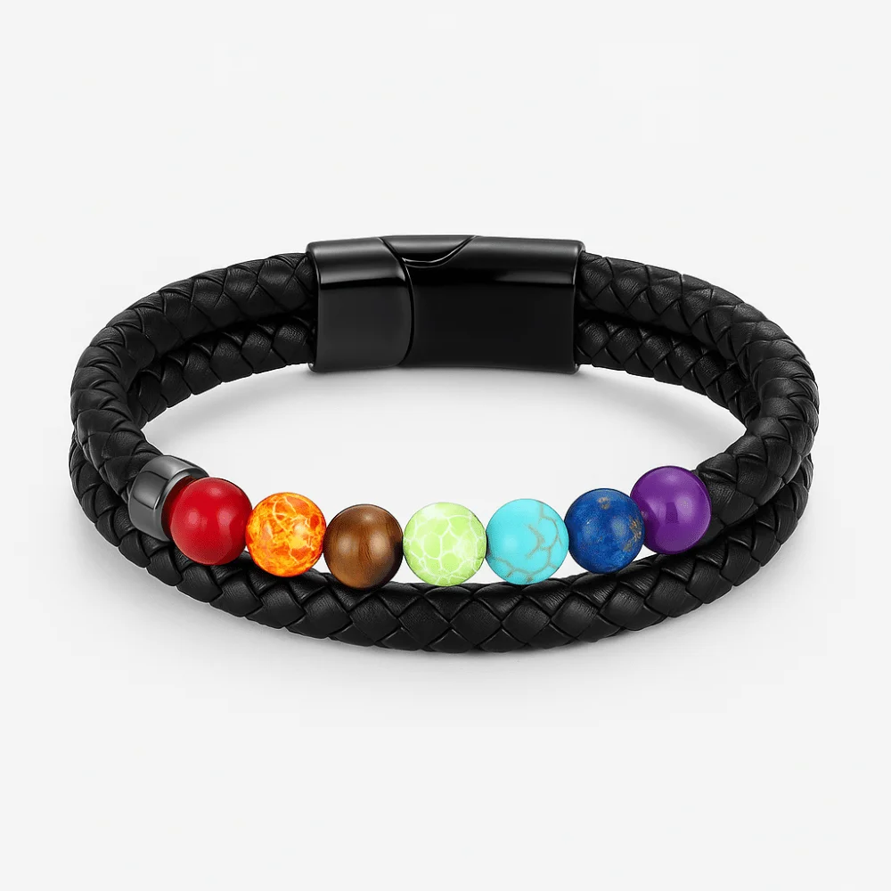 Bracelet 7 Chakra Homme en pierre synthétique et cuir véritable