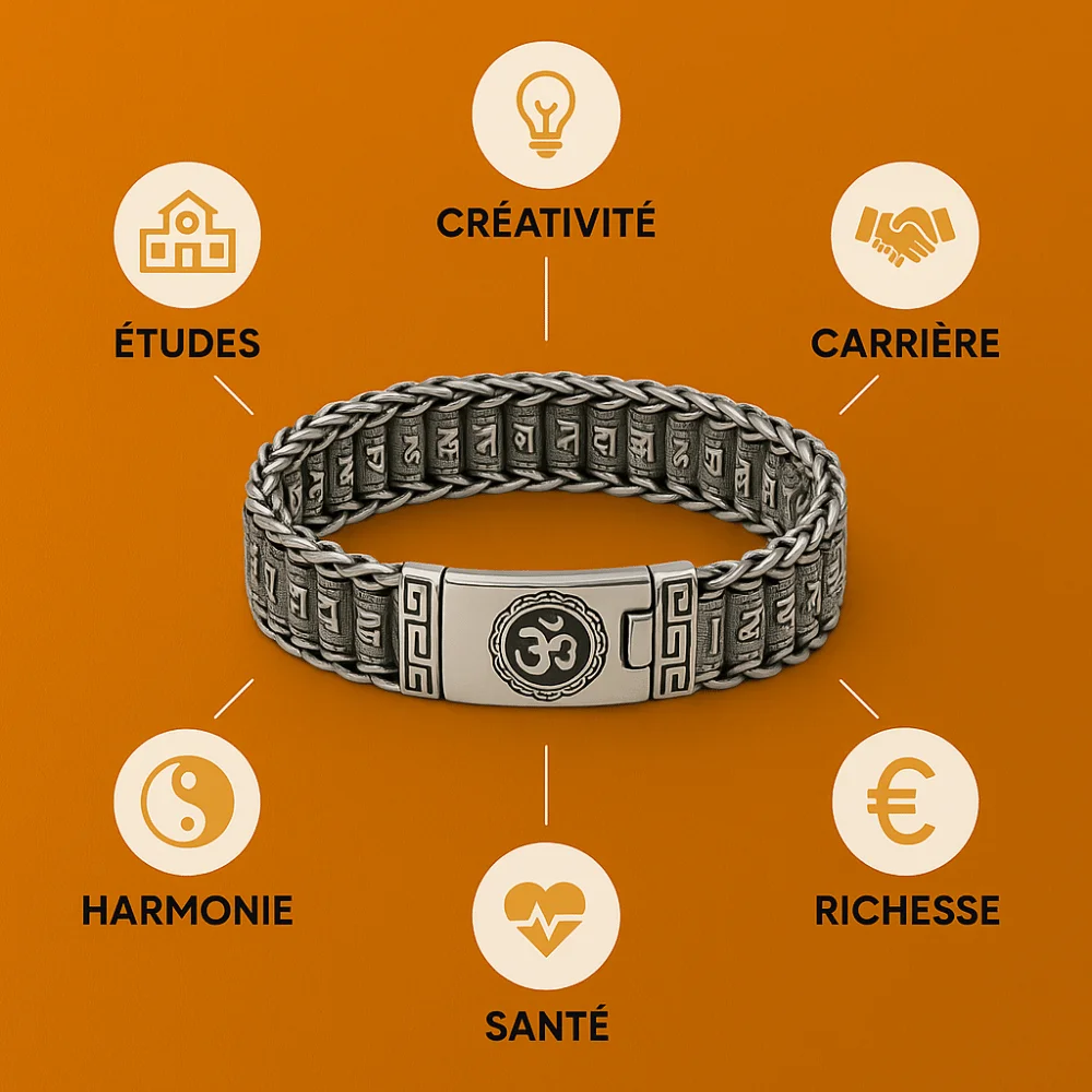 Détails du Bracelet Argent Mantra Bouddhiste
