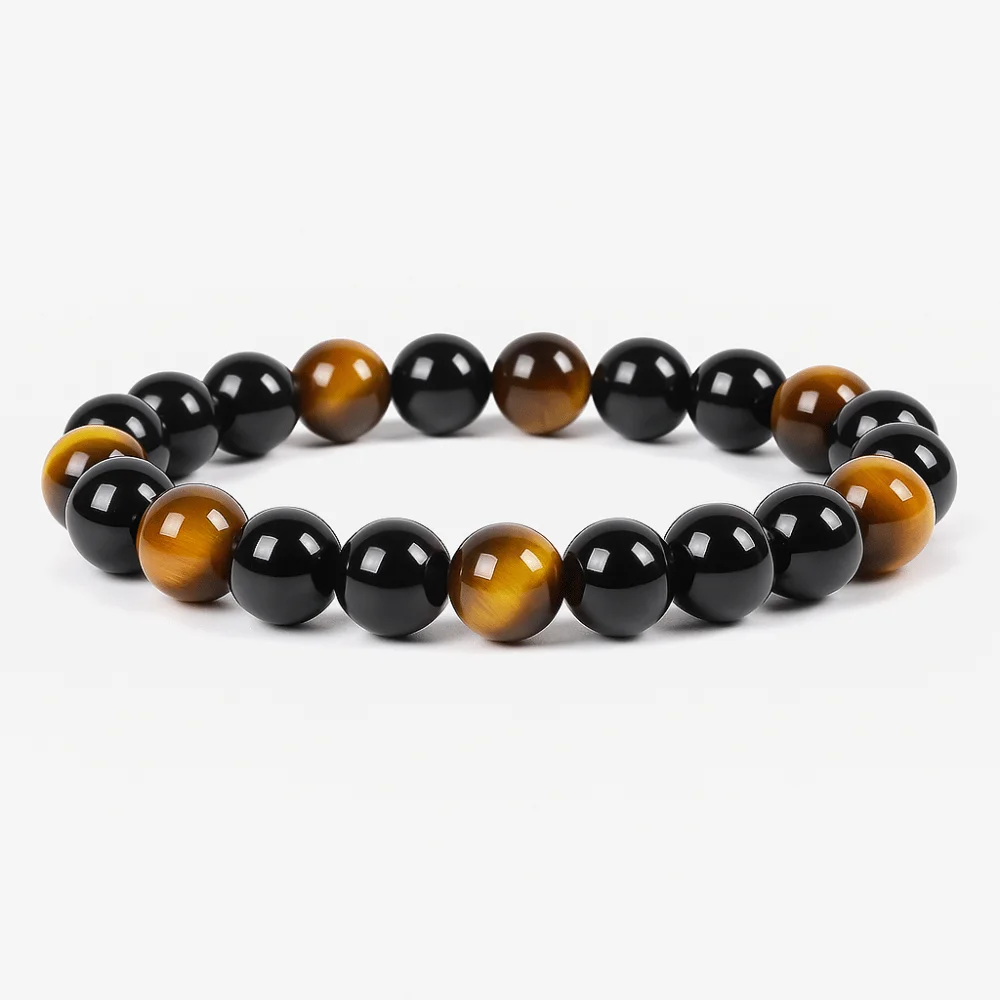 Bracelet de Protection en Œil de Tigre, Obsidienne et Hématite