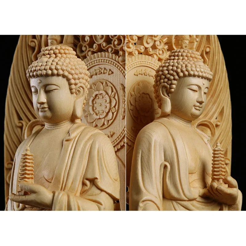 Grande statue de Bouddha en bois massif – Image 4
