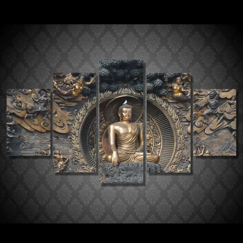 Ambiance créative avec le Tableau Bouddha 5 Parties en Bronze
