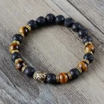 Bracelet Bouddha Oeil de Tigre Et Pierre de Lave