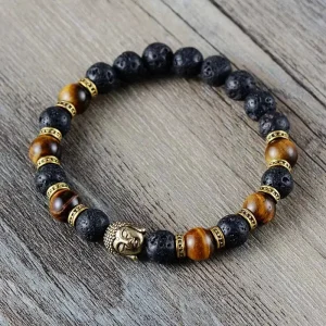 Bracelet Bouddha Oeil de Tigre Et Pierre de Lave