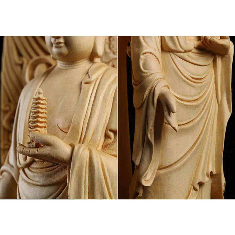 Grande statue de Bouddha en bois massif – Image 5