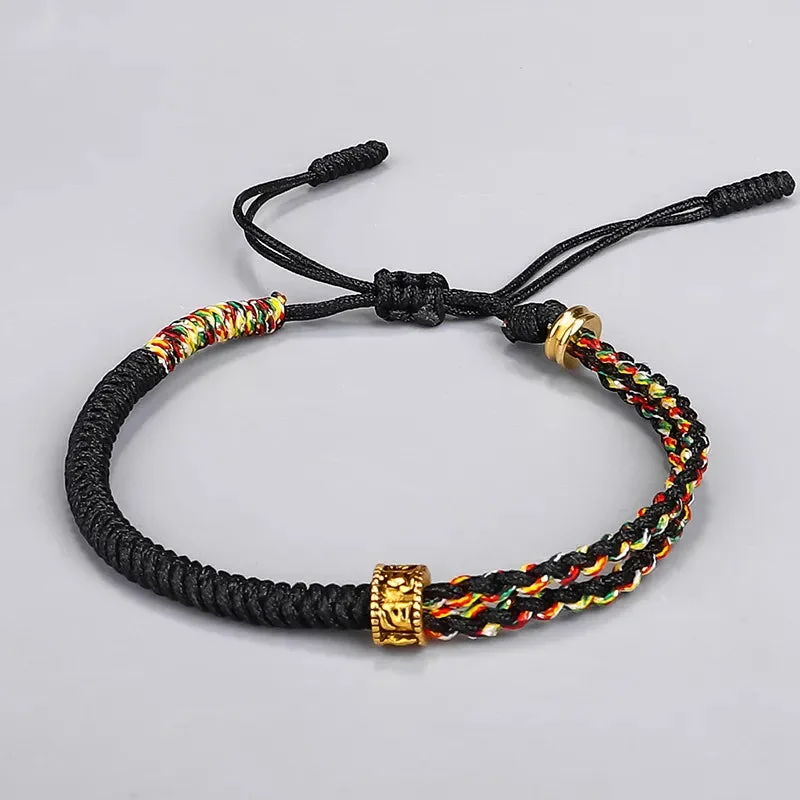 Bracelet Moine Tibétain Tressé Noir Et Jaune