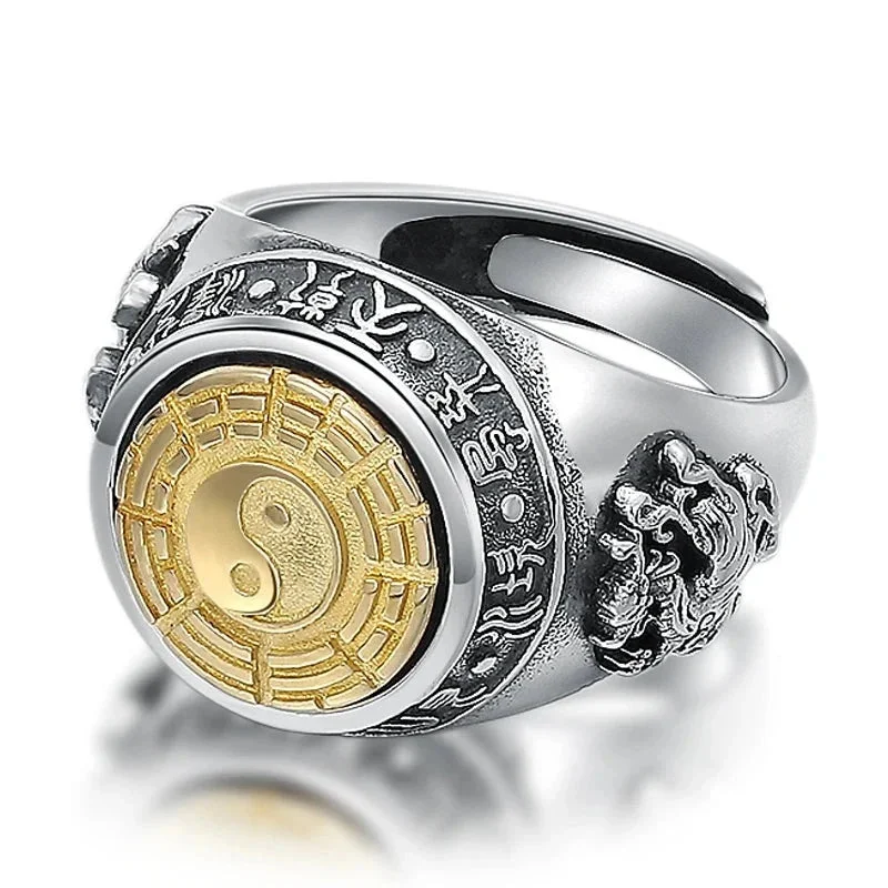 Bague Bouddhiste Homme Yin et Yang en Argent