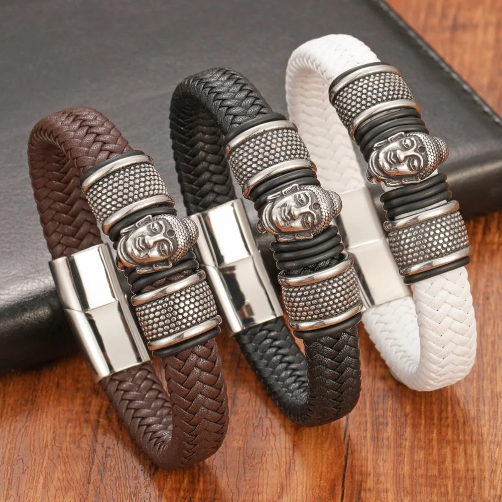 Bracelet Bouddha Cuir Noir
