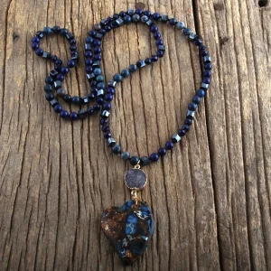 Collier en Pierre Naturelle Coeur Bleu