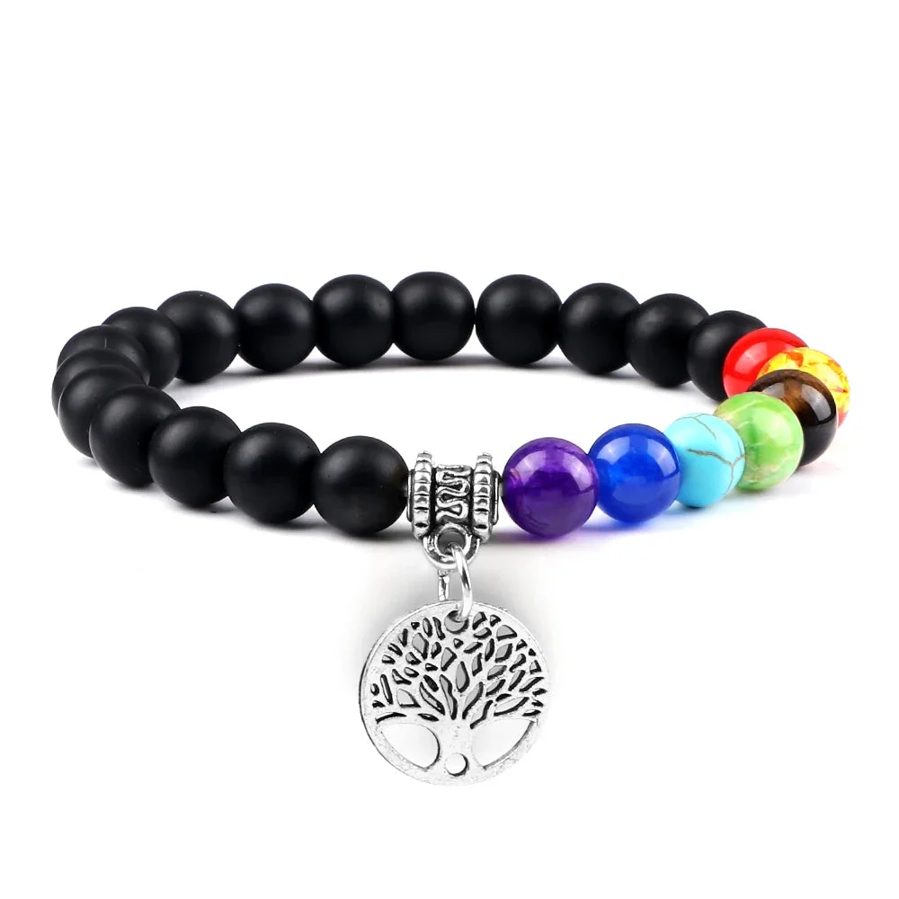 Bracelet 7 Chakras Breloque Arbre de Vie