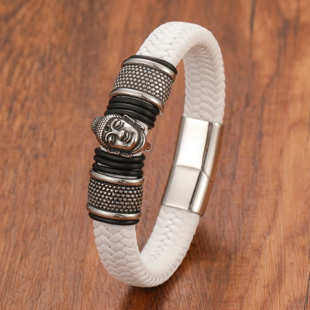 Bracelet Bouddha Cuir Blanc