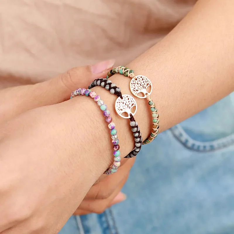 Bracelet Tressé Arbre de Vie en Jaspe Africaine sur Poignet