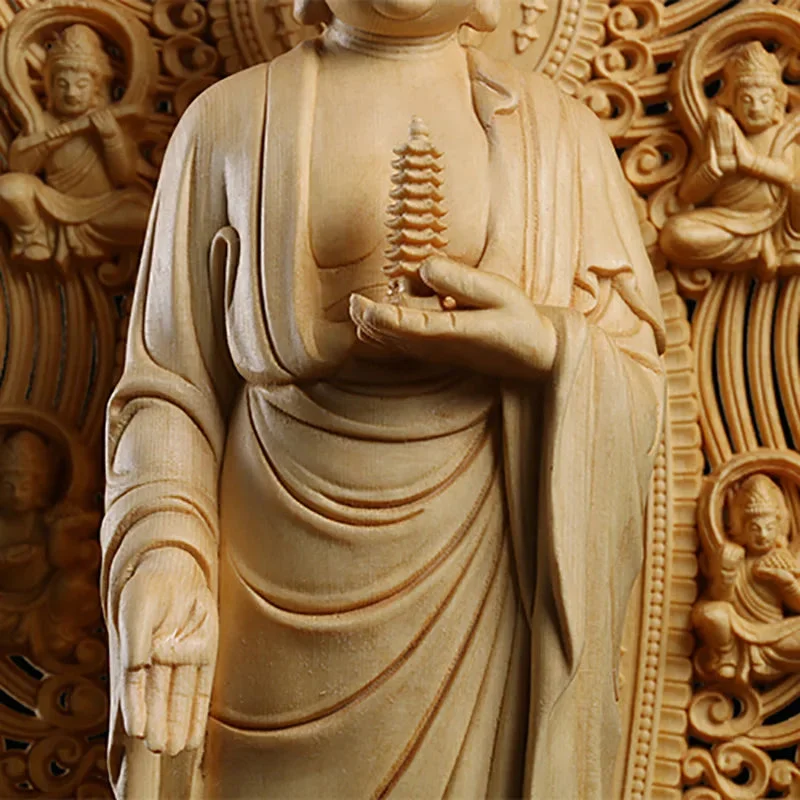Grande statue de Bouddha en bois massif – Image 3