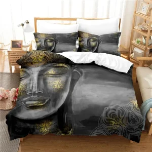 Housse de couette Bouddha Noir & Or