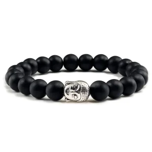 Bracelet Tête de Bouddha en Pierre de Lave Volcanique