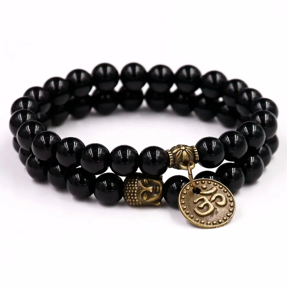 Bracelet Avec Tête de Bouddha Motif Om
