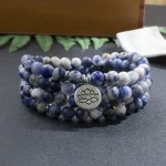 Mala Tibétain en Pierre Avec Fleur de Lotus