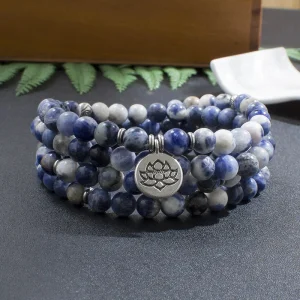 Mala Tibétain en Pierre Avec Fleur de Lotus