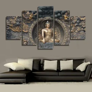 Tableau Bouddha 5 Parties en Bronze