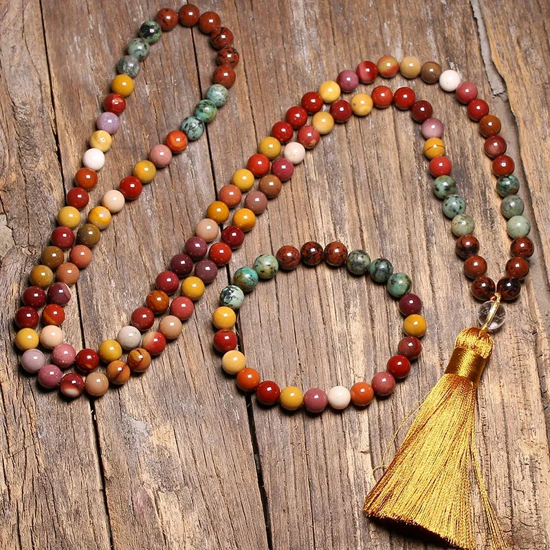 Bracelet Mala en Jaspe Mokaïte et Obsidienne Acajou