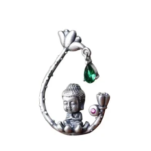 Pendentif Bouddha avec Divinité Bouddhiste en Argent