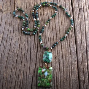 Collier Cristal Pierre Verte Rectangulaire