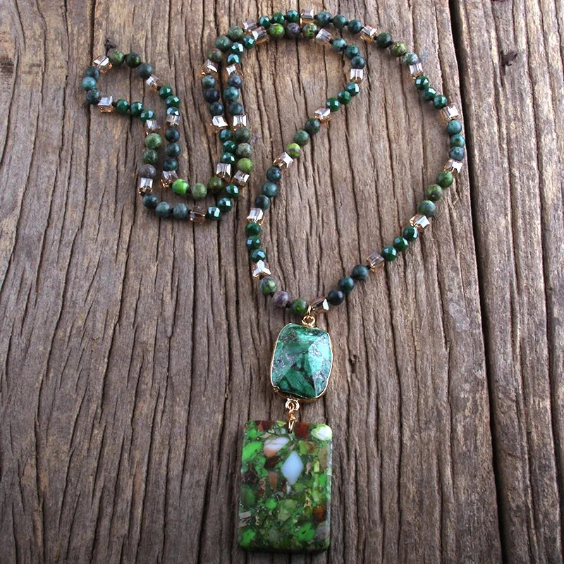 Collier Cristal Pierre Verte Rectangulaire