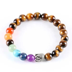 Bracelet 7 Chakras Avec Tête de Bouddha