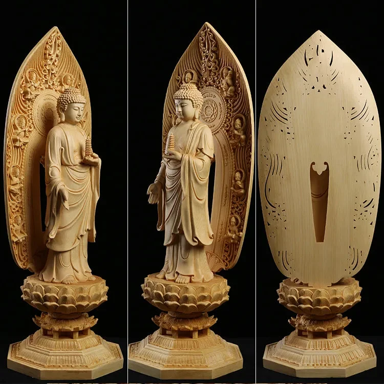 Grande statue de Bouddha en bois massif – Image 2