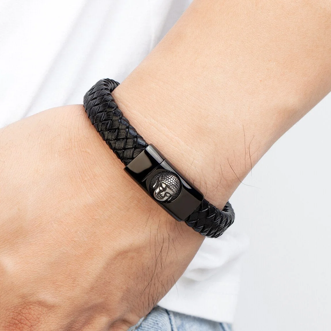 Détails du Bracelet Cuir Tête de bouddha
