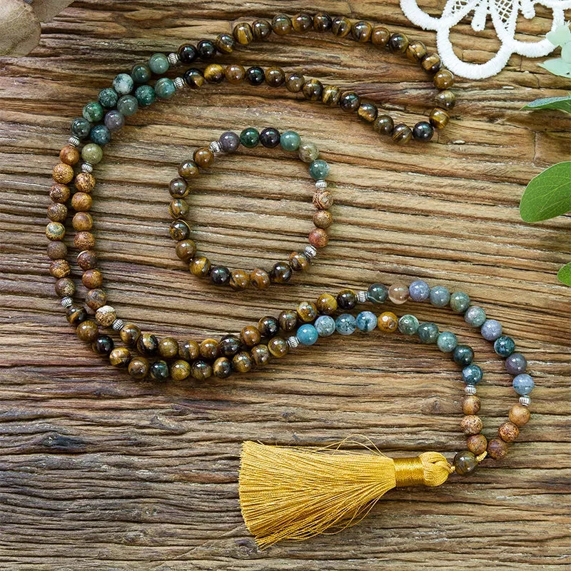 Mala Tibétain en Pierres Oeil de Tigre Jaune