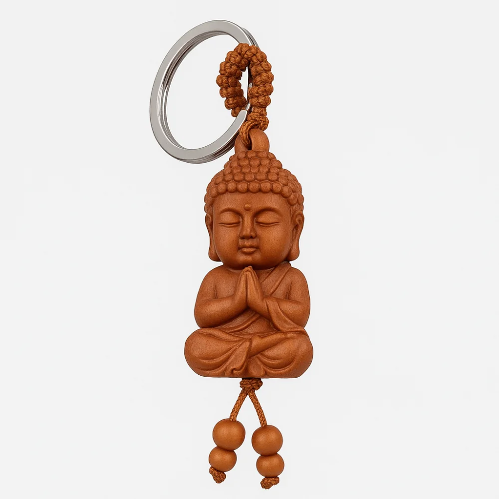 Porte-clés Bouddha en bois de pêche