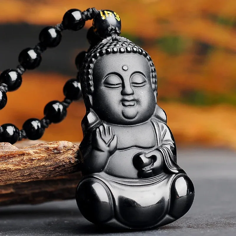 Pendentif Bébé Bouddha Noir en gros plan