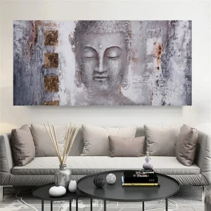 Toile d'Art Bouddha Argenté Texturé