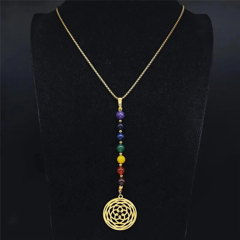 Collier 7 Chakra Fleur de Lotus Femme en détails