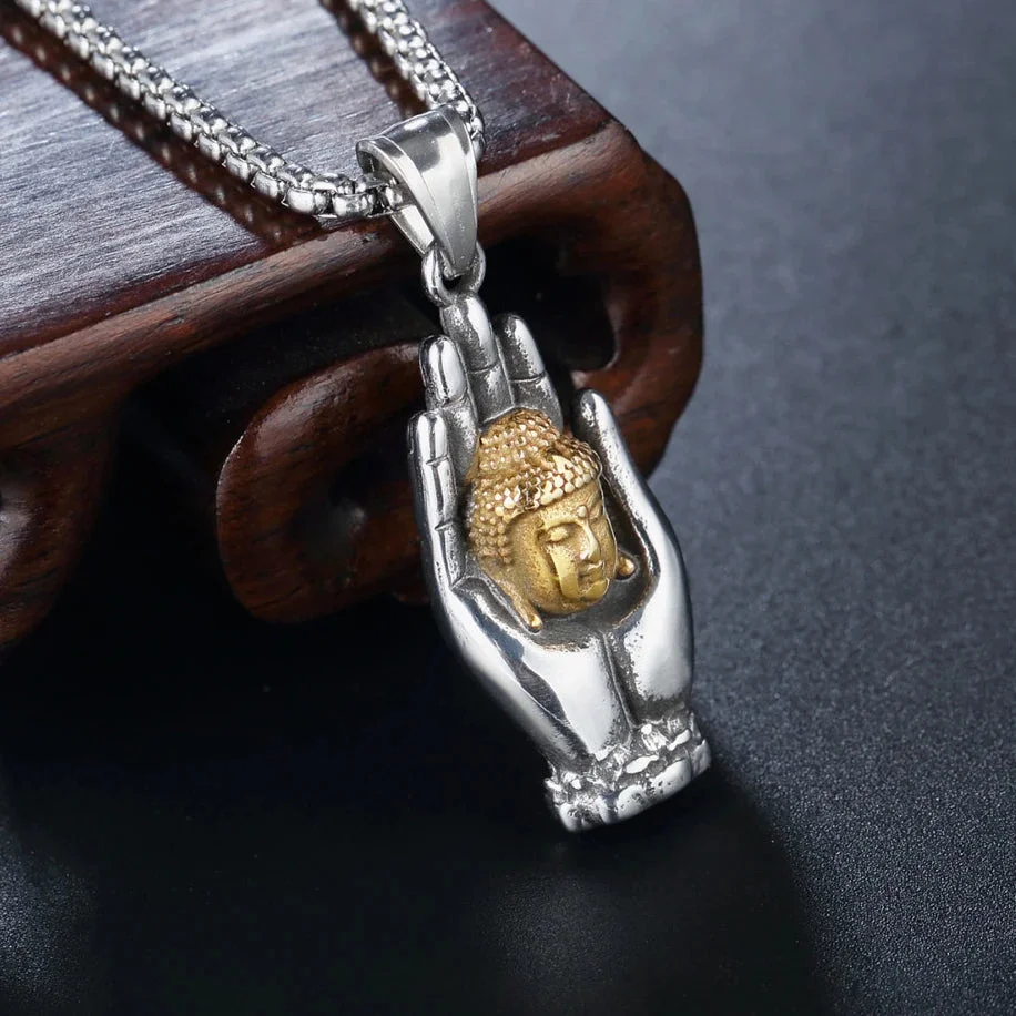 Pendentif Main de Bouddha en acier inoxydable