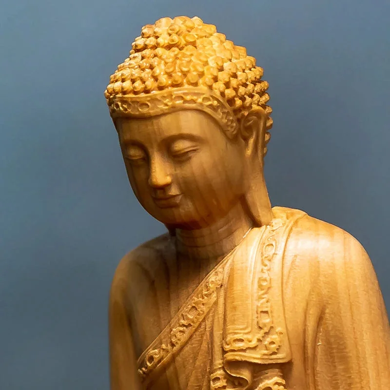 Statue Bouddha en Bois de Cyprès sculpté à la main – Image 4