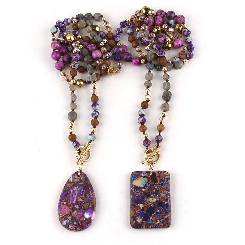 Collier en Pierre Naturelle Violette Rectangulaire