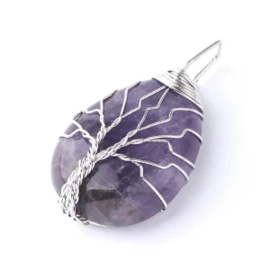 Collier Pendentif Arbre de Vie Pierre Améthyste