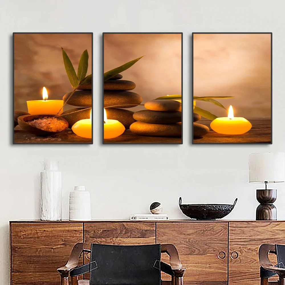 Ambiance relaxante avec le Tableau 3 Parties Zen Et Galet