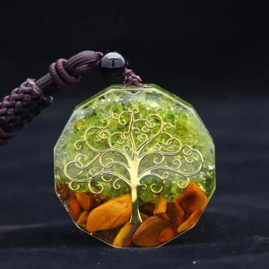 Pendentif Orgonite Oeil de Tigre Et Arbre de Vie