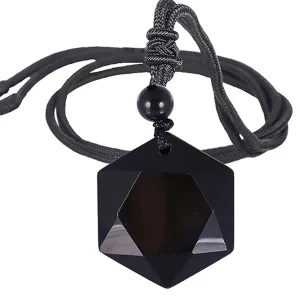 Collier Naturelle Agate Noire Hexagonale