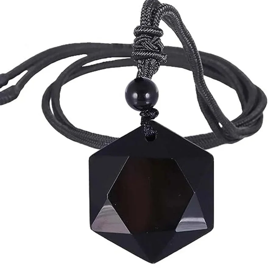 Collier Naturelle Agate Noire Hexagonale
