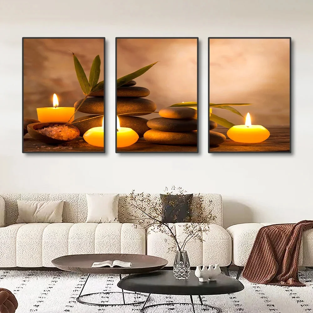 Tableau Zen et Galet en trois parties