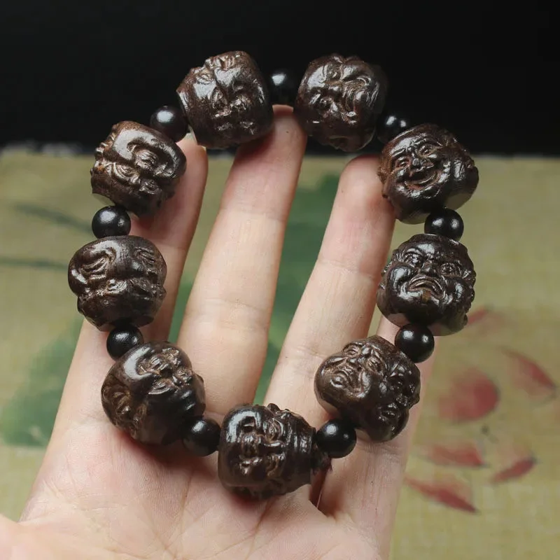 Détails du Bracelet Tête de Bouddha en Bois