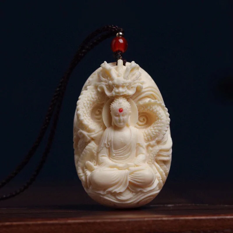 Pendentif Bouddha Dragon Blanc en Résine