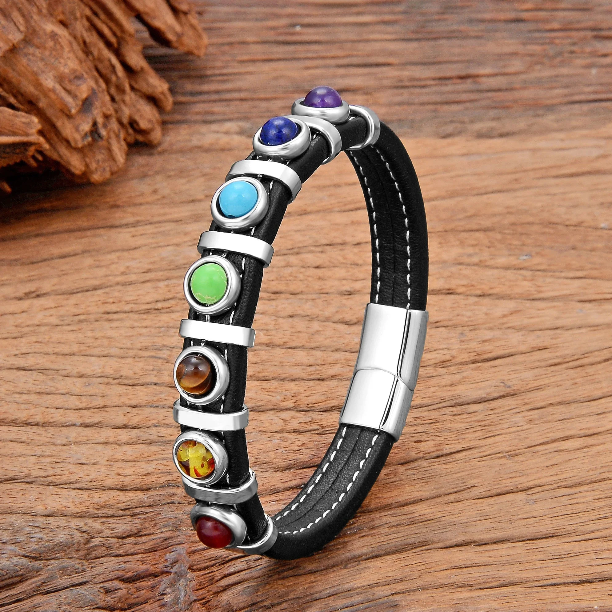 Bracelet 7 Chakra en Cuir