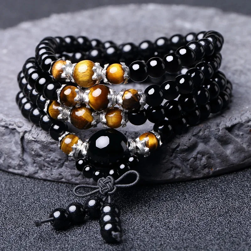 Mala en Oeil de Tigre et Obsidienne
