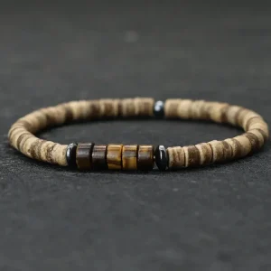 Bracelet Tibetain Oeil du Tigre en Bois