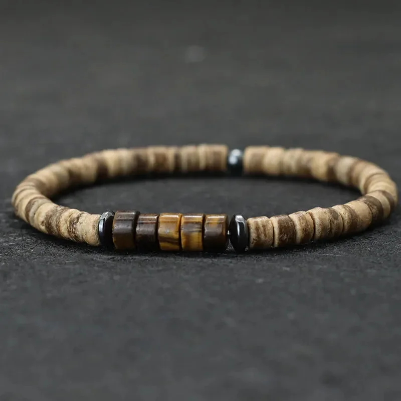 Bracelet Tibétain Oeil du Tigre en Bois